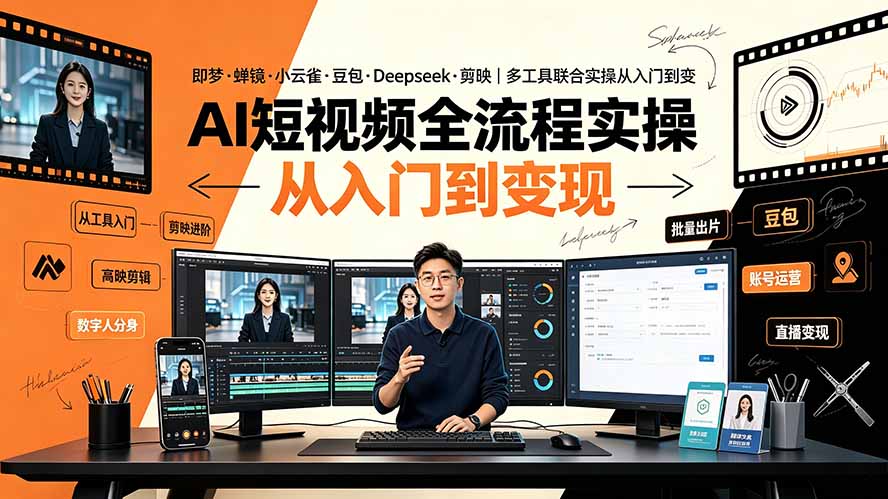 AI短视频全流程实操：即梦·蝉镜·小云雀·豆包·Deepseek·剪映｜多工具联合实操从入门到变现-御文网