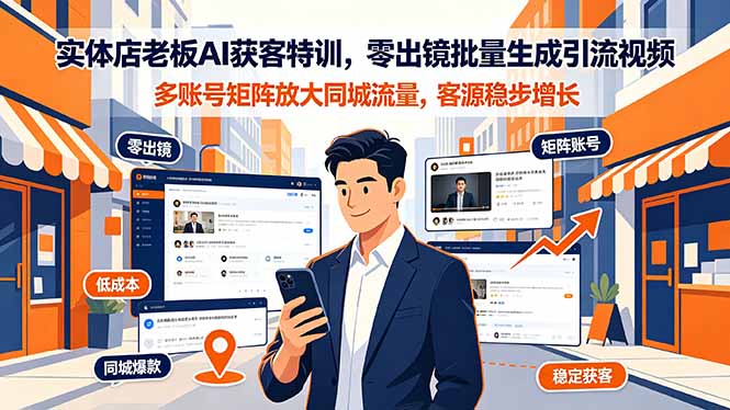 实体店老板AI获客特训，零出镜批量生成引流视频，多账号矩阵放大同城流量，客源稳步增长-御文网