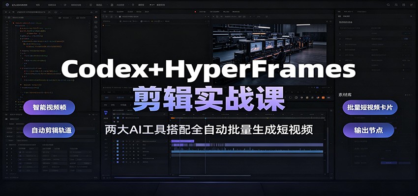 Codex+HyperFrames剪辑实战课:两大AI工具搭配全自动批量生成短视频-御文网