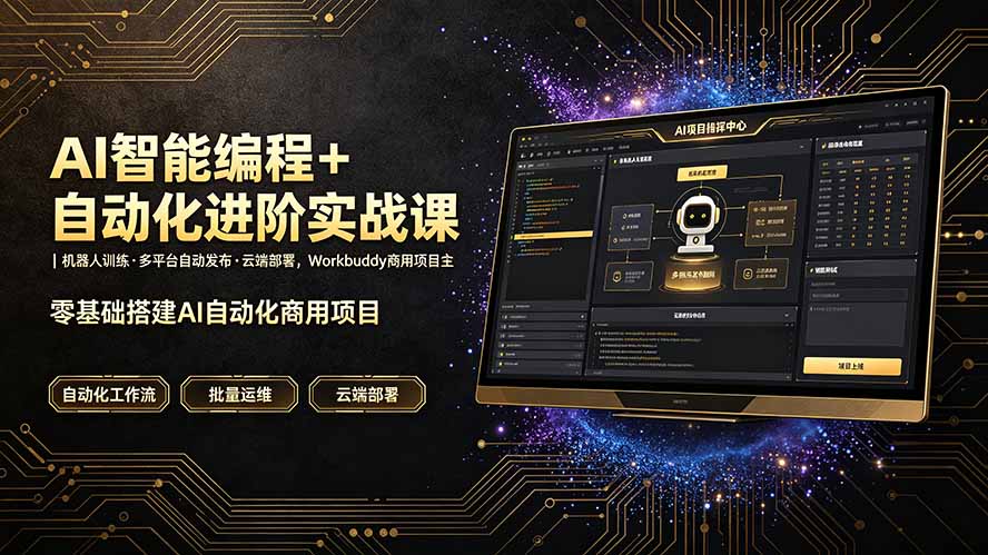 AI智能编程+自动化进阶实战课|机器人训练·多平台自动发布·云端部署,Workbuddy商用项目全流程教学-御文网