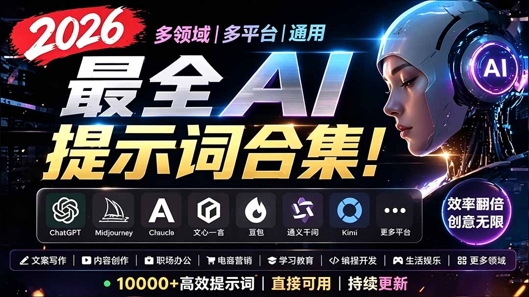 2026最全AI提示词合集!多领域多平台通用,涵盖AI绘画、电商主图、爆款文案,脚本创作等-御文网