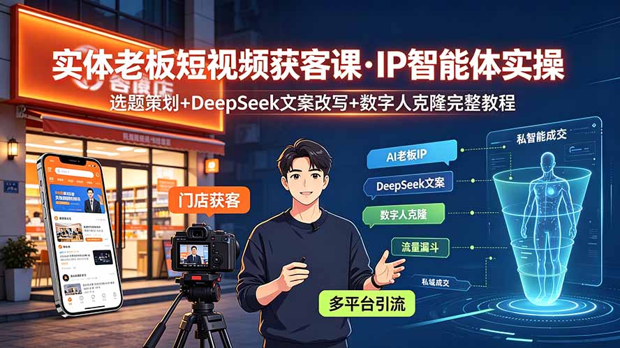 实体老板短视频获客课·IP智能体实操|选题策划+DeepSeek文案改写+数字人克隆完整教程-御文网