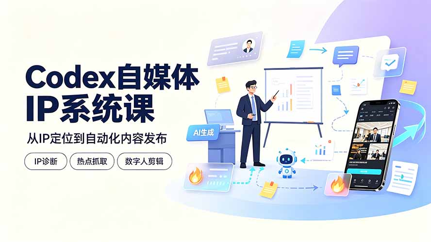 Codex自媒体IP系统课：IP诊断/热点抓取/IP蒸馏 Skill，爆款复刻数字人多平台自动发布教程-御文网