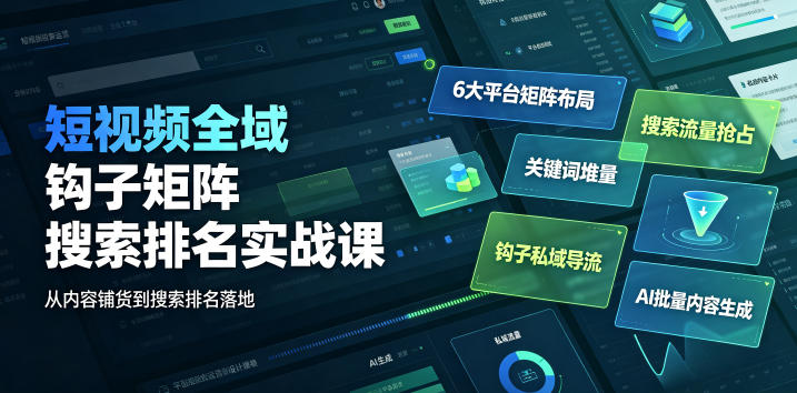 短视频全域钩子矩阵搜索排名实战课｜6大平台矩阵布局、关键词堆量抢占搜索流量、钩子私域导流、AI批量内容生成-御文网