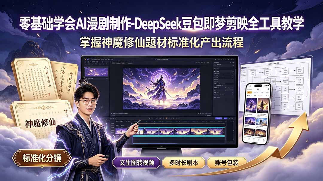 零基础学会AI漫剧制作-DeepSeek豆包即梦剪映全工具教学，掌握神魔修仙题材标准化产出流程-御文网