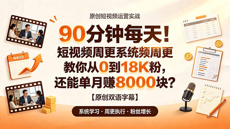 90 分钟每天!短视频周更系统教你从 0 到 18K 粉,还能单月赚 8000 块?【原创双语字幕】-御文网