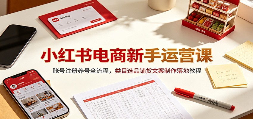 小红书电商新手运营课：账号注册养号全流程，类目选品铺货文案制作落地教程-御文网