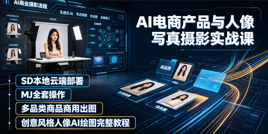 AI电商产品与人像写真摄影实战课｜SD本地云端部署、MJ全套操作、多品类商品商用出图、创意风格人像AI绘图完整教程-御文网