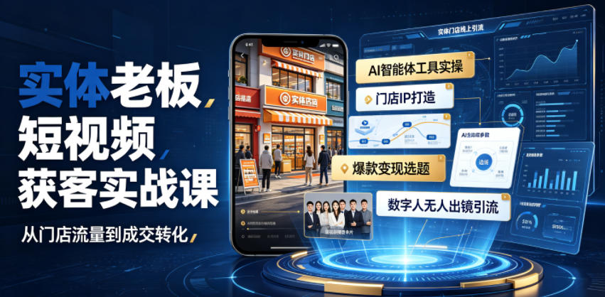 实体老板短视频获客实战课｜AI智能体工具全套实操、门店IP打造、爆款变现选题、数字人无人出镜引流完整教程-御文网