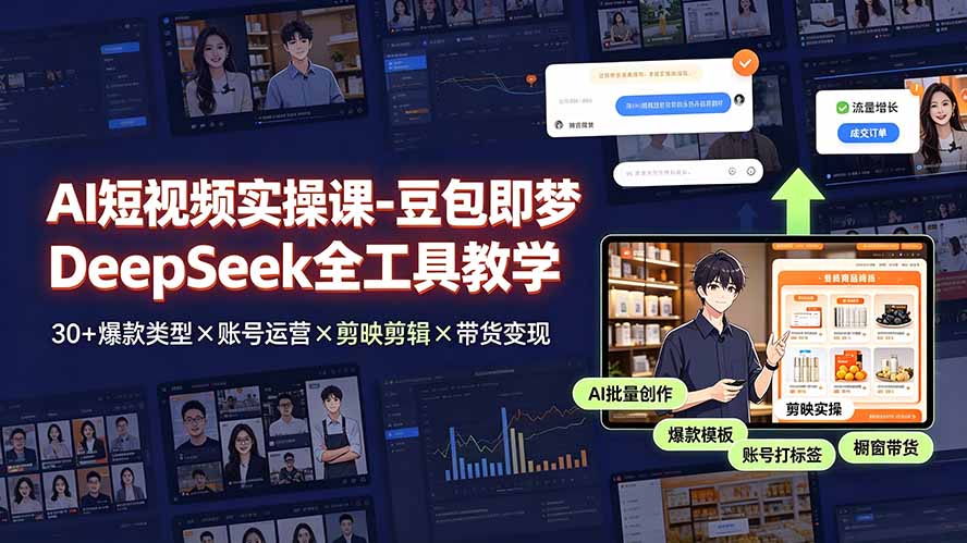 AI短视频实操课-豆包即梦DeepSeek全工具教学 | 30+爆款类型×账号运营×剪映剪辑×带货变现。-御文网