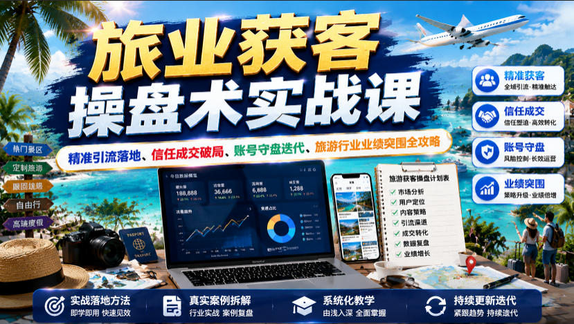 旅业获客操盘术实战课｜精准引流落地、信任成交破局、账号守盘迭代、旅游行业业绩突围全攻略-御文网