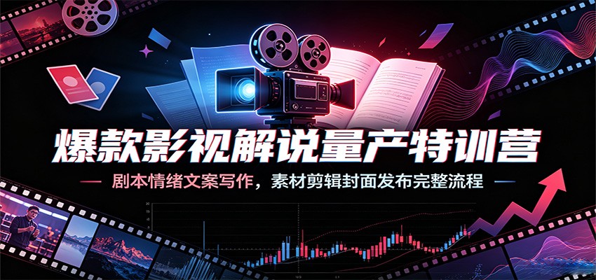 爆款影视解说量产特训营：剧本情绪文案写作，素材剪辑封面发布完整流程-御文网
