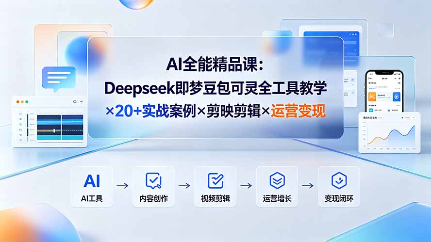 AI全能精品课：Deepseek即梦豆包可灵全工具教学×20+实战案例×剪映剪辑×运营变现-御文网