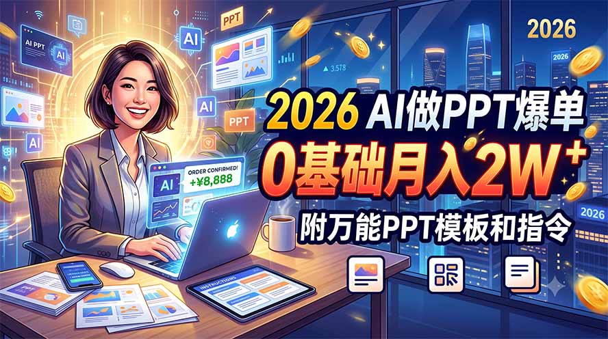 2026 AI做PPT爆单，0基础月入2W，附万能PPT模板和指令-御文网