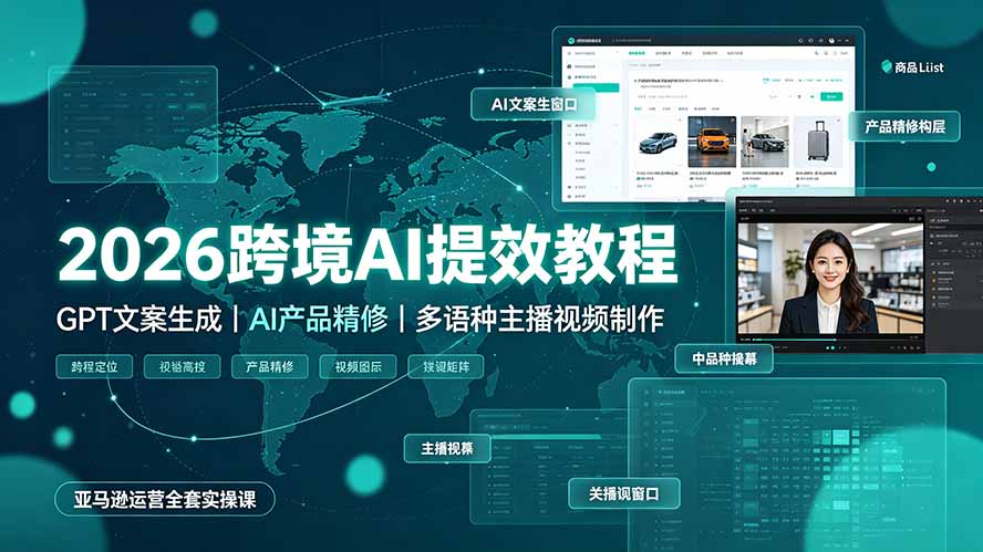 2026跨境AI提效教程·GPT文案生成｜AI产品精修｜多语种主播视频制作，亚马逊运营全套实操课-御文网