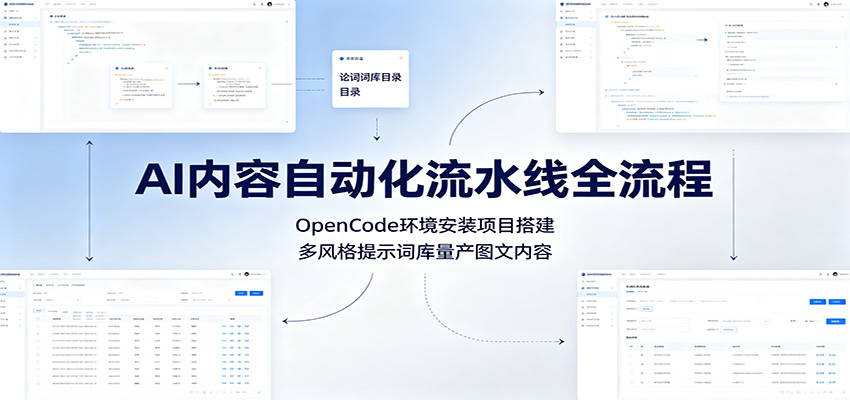 AI内容自动化流水线全流程：OpenCode环境安装项目搭建，多风格提示词库量产图文内容-御文网