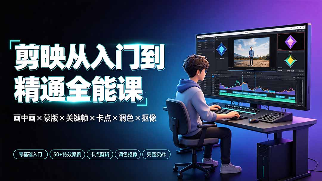 剪映从入门到精通全能课：画中画×蒙版×关键帧×卡点×调色×抠像，一站式掌握剪辑核心技能-御文网