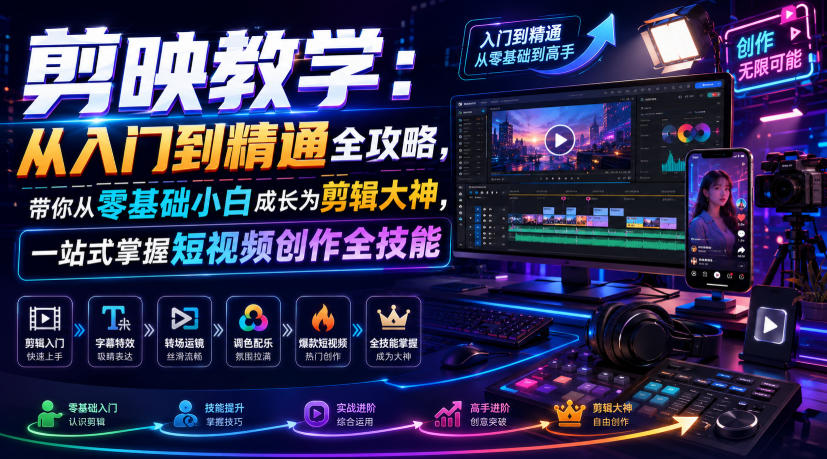 剪映教学：从入门到精通全攻略，带你从零基础小白成长为剪辑大神，一站式掌握短视频创作全技能-御文网