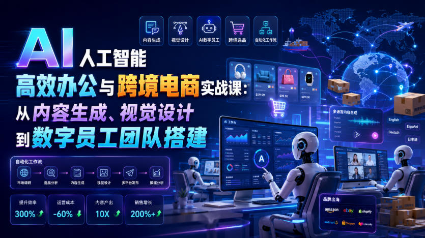 AI人工智能高效办公与跨境电商实战课：从内容生成、视觉设计到数字员工团队搭建-御文网