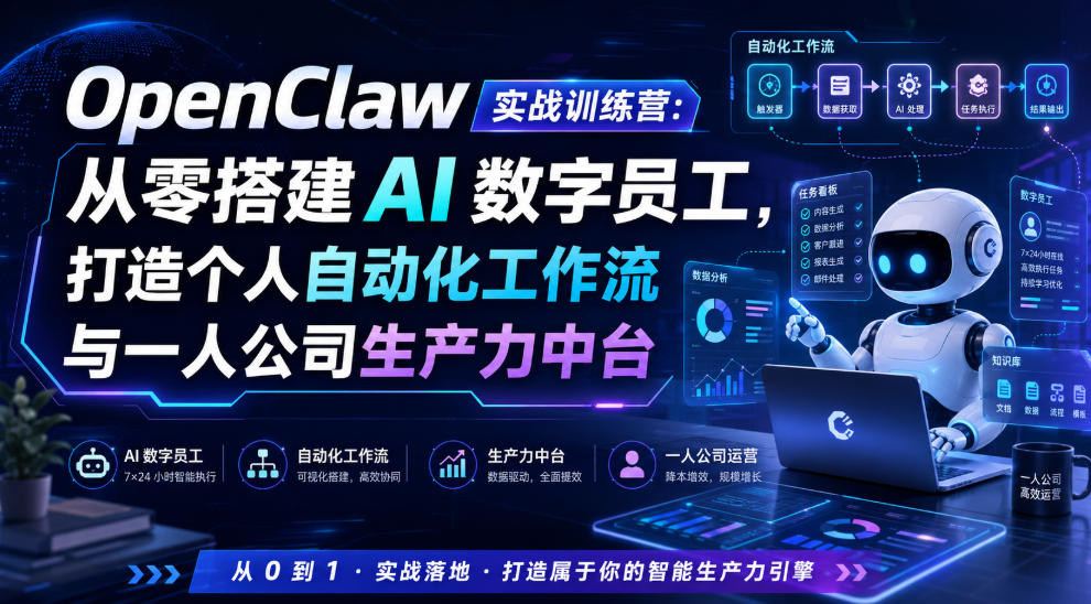OpenClaw实战训练营：从零搭建AI数字员工，打造个人自动化工作流与一人公司生产力中台-御文网