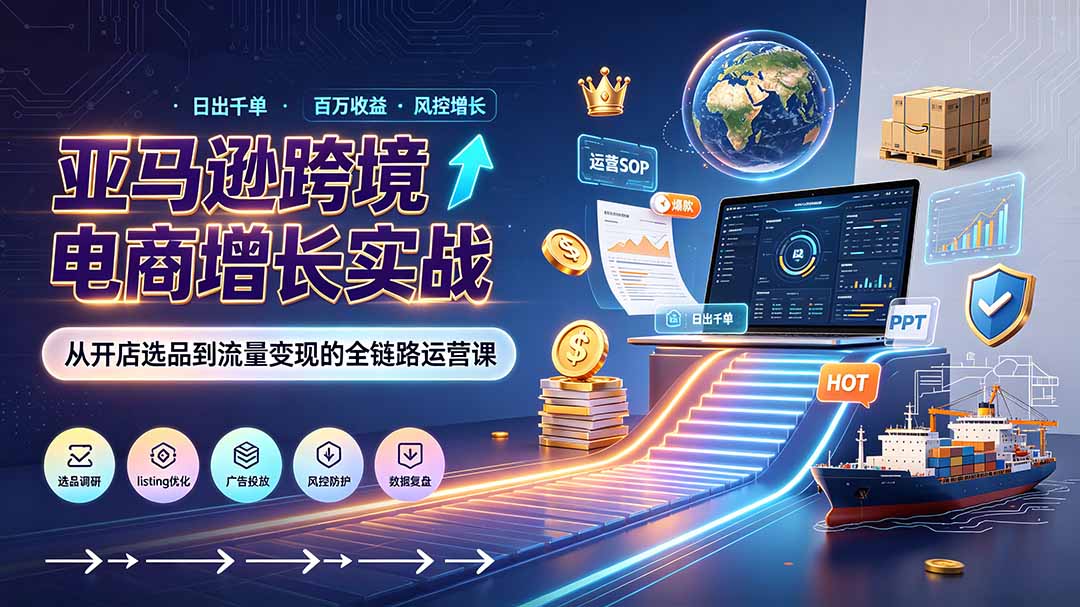 亚马逊0-1孵化特训营8期：从注册风控到稳定日出千单实战，规避审核封店风险，标准化执行流程落地-御文网