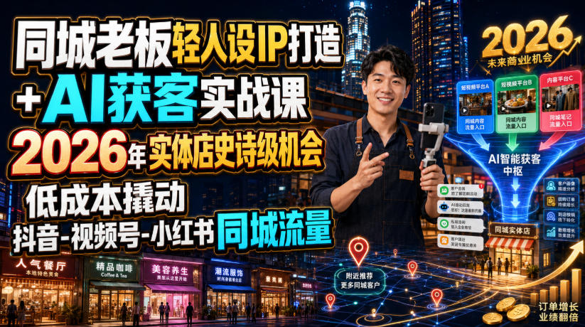 同城老板轻人设IP打造+AI获客实战课,2026年实体店史诗级机会,低成本撬动抖音-视频号-小红书同城流量-御文网