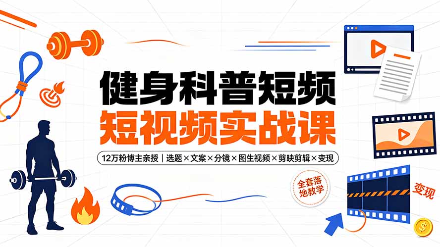 健身科普短视频实战课-12万粉博主亲授｜选题×文案×分镜×图生视频×剪映剪辑×变现，全套落地教学-御文网
