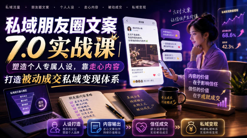 私域朋友圈文案7.0实战课|塑造个人专属人设,靠走心内容打造被动成交私域变现体系-御文网