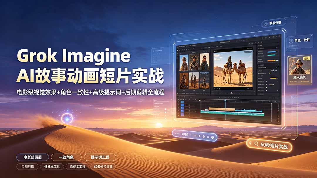 Grok Imagine AI故事动画短片实战:电影级视觉效果+角色一致性+高级提示词+后期剪辑全流程-御文网