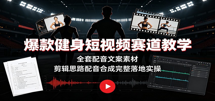 爆款健身短视频赛道教学：全套配音文案素材，剪辑思路配音合成完整落地实操-御文网