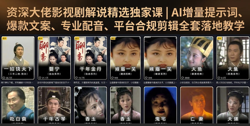 资深大佬影视剧解说精选独家课｜AI增量提示词、爆款文案、专业配音、平台合规剪辑全套落地教学-御文网