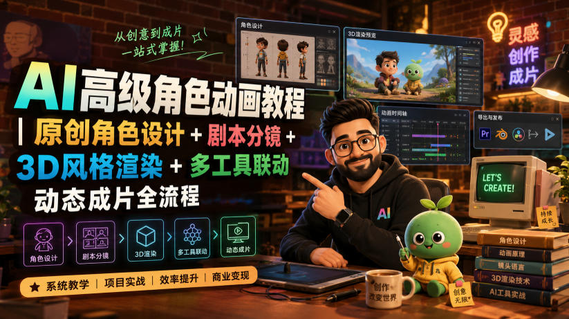 AI高级角色动画教程｜原创角色设计+剧本分镜+3D风格渲染+多工具联动动态成片全流程【中英字幕】-御文网