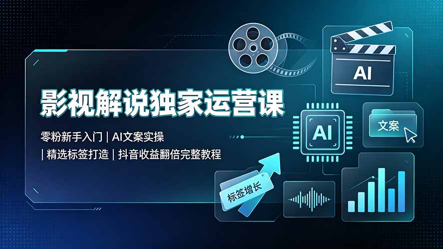 影视解说独家运营课:零粉新手入门|AI文案实操|精选标签打造|抖音收益翻倍完整教程-御文网