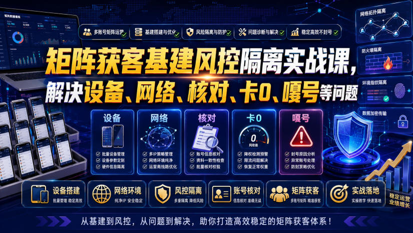 矩阵获客基建风控隔离实战课,解决设备、网络、核对、卡0、嘎号等问题-御文网