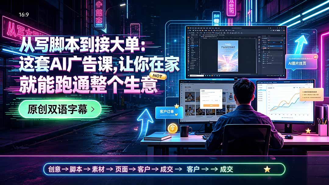 从写脚本到接大单：这套AI广告课，让你在家就能跑通整个生意【原创双语字幕】-御文网