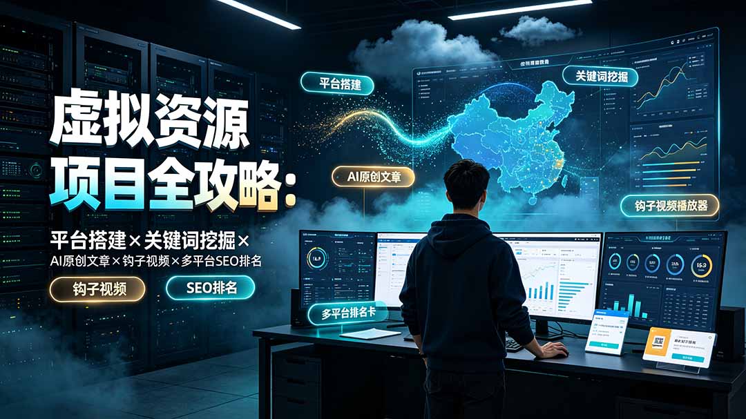 虚拟资源项目全攻略：平台搭建×关键词挖掘×AI原创文章×钩子视频×多平台SEO排名-御文网