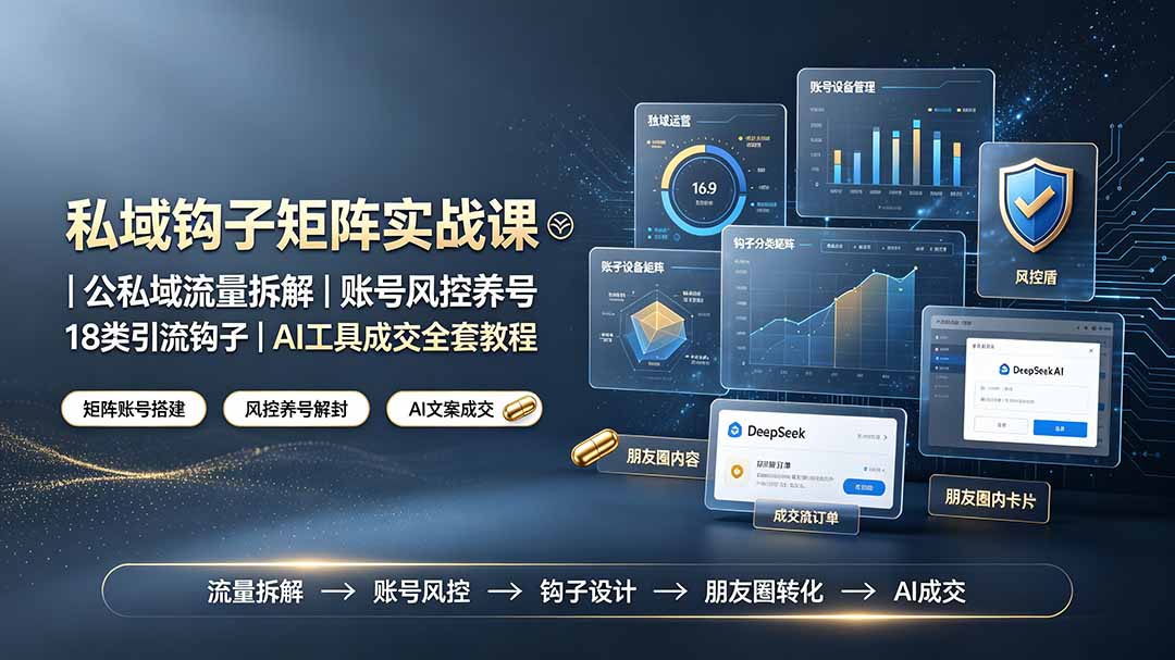 私域钩子矩阵实战课〓公私域流量拆解｜账号风控养号｜18类引流钩子｜AI工具成交全套教程-御文网