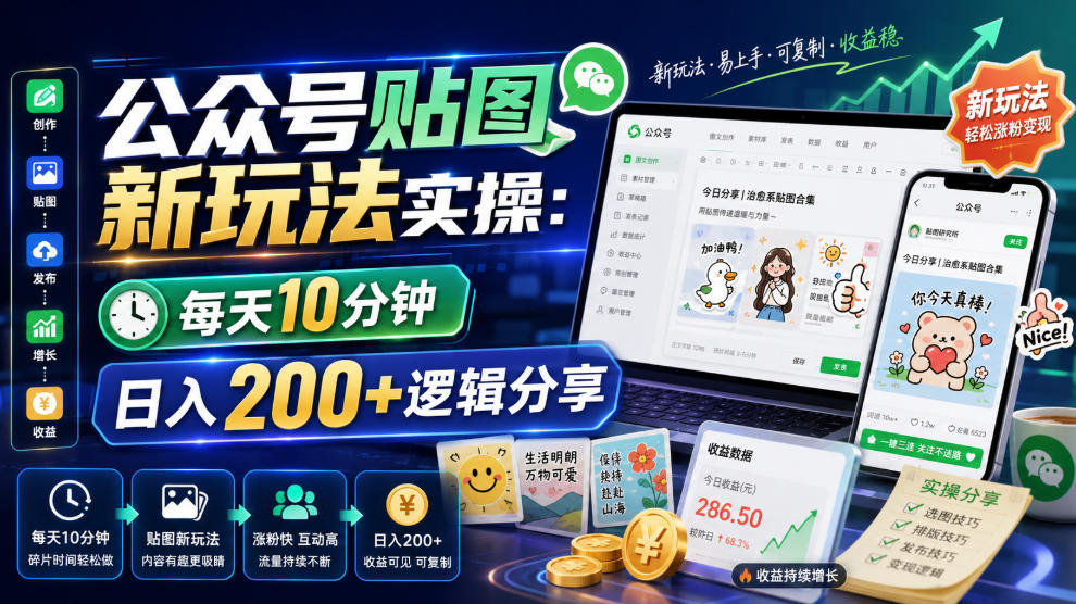 公众号贴图新玩法实操,每天10分钟,日入200+逻辑分享-御文网