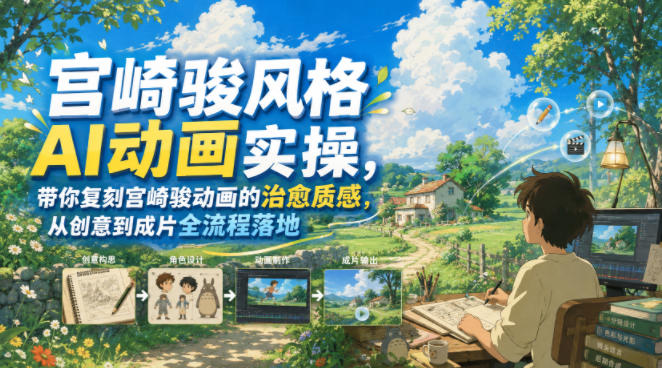 宫崎骏风格AI动画实操，带你复刻宫崎骏动画的治愈质感，从创意到成片全流程落地-御文网
