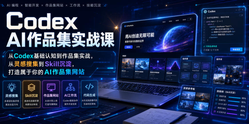 Codex AI作品集实战课，从Codex基础认知到作品集实战，从灵感搜集到Skill沉淀，打造属于你的AI作品集网站-御文网