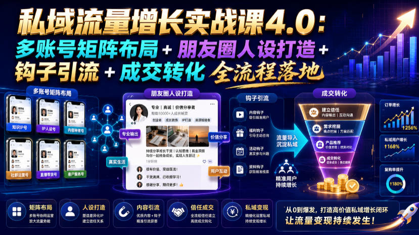 私域流量增长实战课4.0:多账号矩阵布局+朋友圈人设打造+钩子引流+成交转化全流程落地-御文网