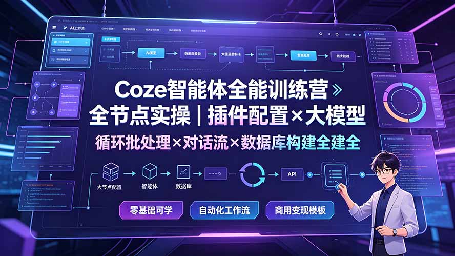 Coze智能体全能训练营：全节点实操｜插件配置×大模型×循环批处理×对话流×数据库构建全教学-御文网