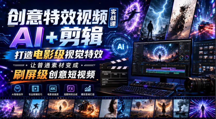 创意特效视频实战课，AI+剪辑打造电影级视觉特效，让普通素材变成刷屏级创意短视频-御文网