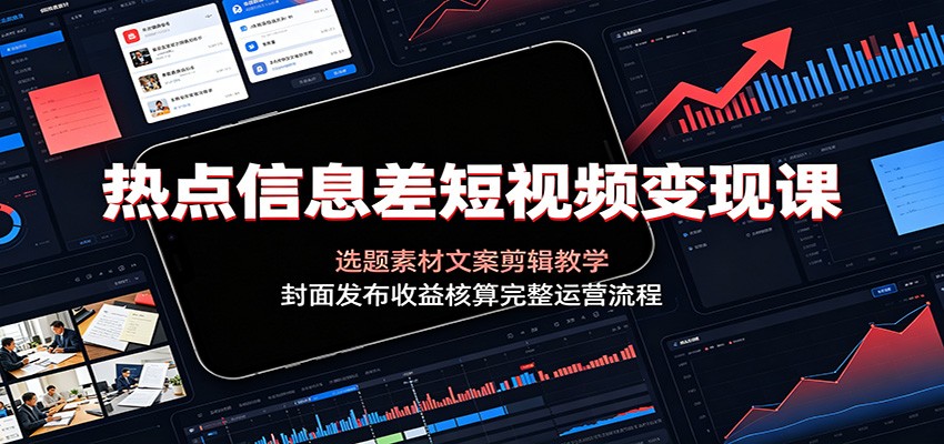 热点信息差短视频变现课:选题素材文案剪辑教学,封面发布收益核算完整运营流程-御文网