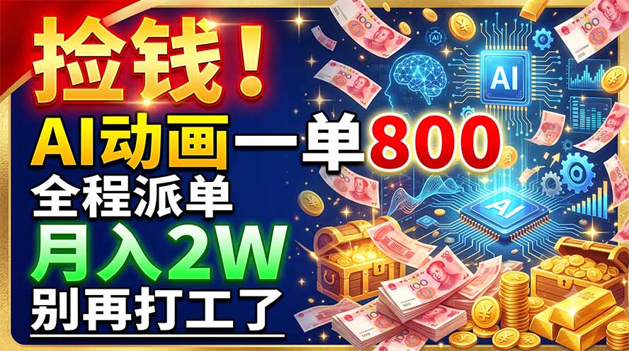 捡钱！AI动画一单800，全程派单，月入2W，别再打工了-御文网