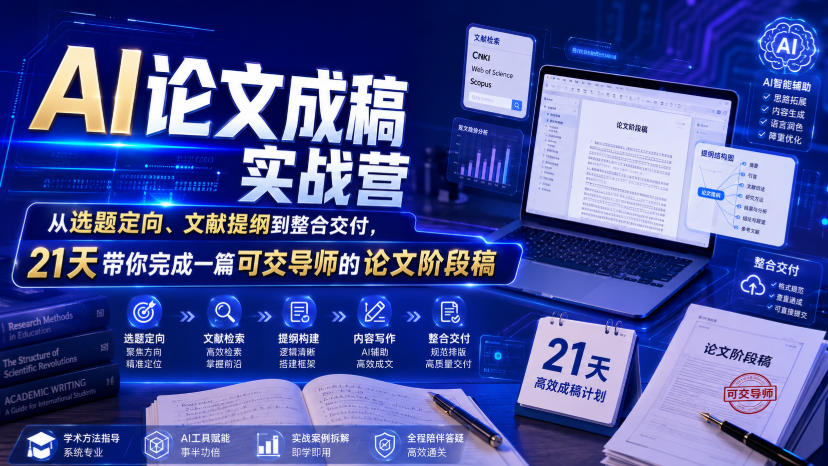 AI论文成稿实战营，从选题定向、文献提纲到整合交付，21天带你完成一篇可交导师的论文阶段稿-御文网