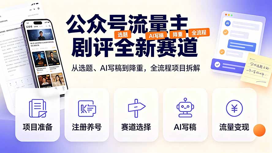 公众号流量主剧评全新赛道,从选题、AI写稿到降重,全流程项目拆解-御文网