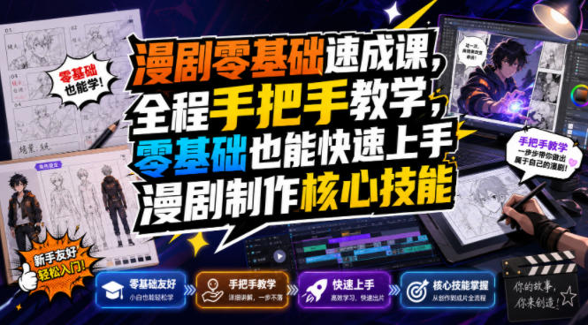 漫剧零基础速成课，全程手把手教学，零基础也能快速上手漫剧制作核心技能-御文网
