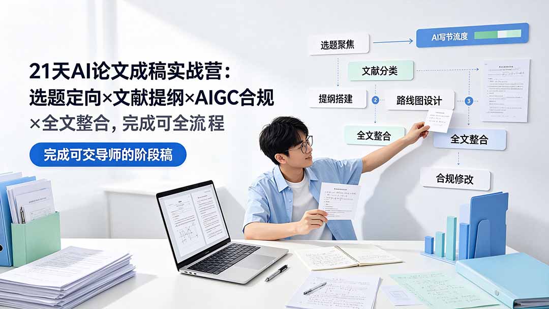 21天AI论文成稿实战营：选题定向×文献提纲×AIGC合规×全文整合，完成可交导师的阶段稿-御文网