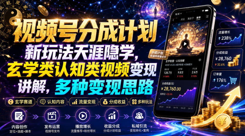 视频号分成计划新玩法天涯隐学，玄学类认知类视频变现讲解，多种变现思路-御文网